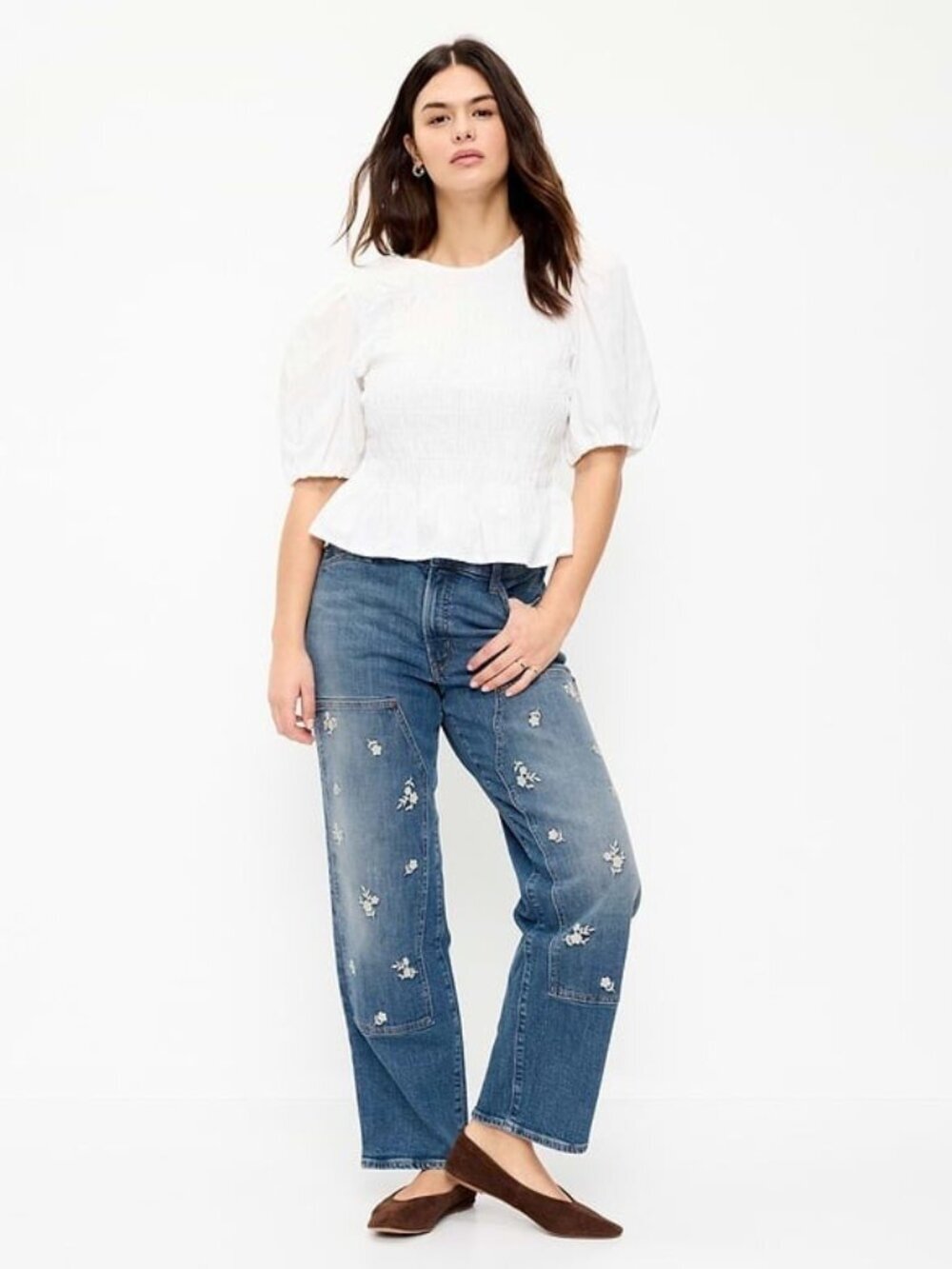 Old Navy High-Waisted OG Loose Jeans Secret Smooth Pockets Size 18 Embroidered